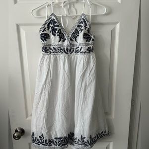 White & Navy Blue Halter Dress